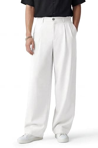 Heyfanee Mens Casual Pants Loose Fit Slacks for Men with Belt Loops - Image 1