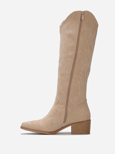 La Modeuse-Bottes, Cuissardes-Bottes Santiags en suédine à surpiqûres décoratives thumbnail 5