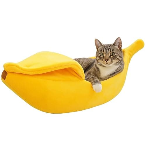 DSDESHU Banana Cat Bed for Cats & Small Dogs – Funny Yellow Plush Pet Cave, Comfy Indoor Hideaway for Kittens, Puppies, and Small Pets - Image 1