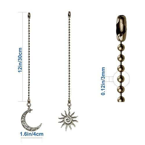 2 Pack Ceiling Fan Pull Chain, Sun and Moon Pull-chain Extension, 12 Inches Celestial Decor Beads Ball Chain Extender with Connectors for Ceiling Fans/Lighting Lamps (Bronze) thumbnail 3