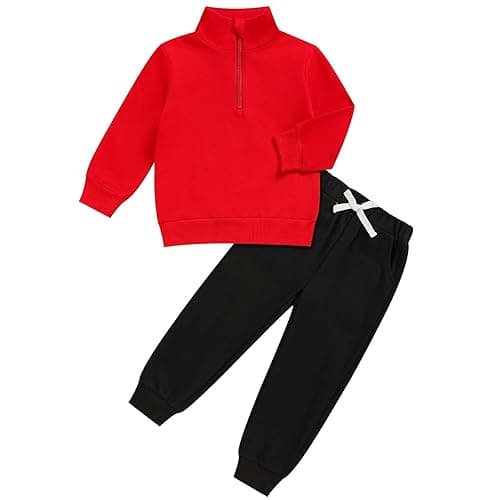 GRNSHTS Toddler Matching Outfits Boy and Girl Fall Clothes Baby Long Sleeve Winter Sweatsuit Sets 2-6Y - Red+black - 2T