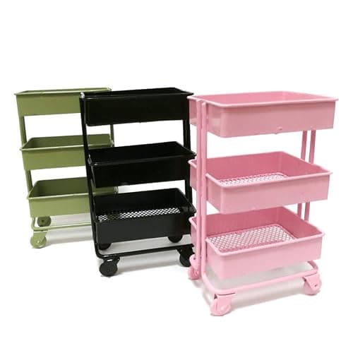 RALIYATX Trolley Storage Shelf, Floor Storage Trolley with Wheel, Miniature Furniture Storage Shelf, Bookcase, Decorative Display, Pink thumbnail 7