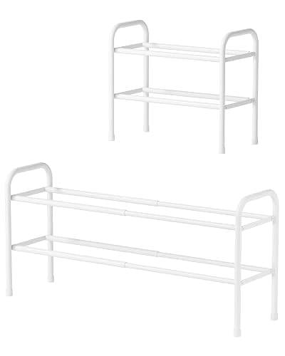 Kitsure Extendable Shoe Rack - 2-Tier Adjustable Metal Shoe Organizer, Sturdy Rust-Resistant Shoe Shelf for Entryway, Closet, or Bedroom, 17.5"–32.6" x 9.1" x 15.4", White - Image 1