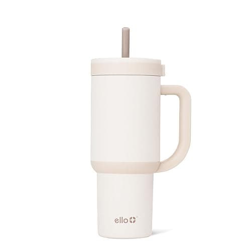 Ello Oasis 24 oz Tumbler with Handle & Retracting Straw | Reusable Insulated Stainless Steel Cup 100% Leakproof, Gifts for Teens Women Men | Keeps cold for 24 Hours, Cup Holder Friendly, Cream Tonal - 24 Ounces - Cream Tonal - Image 1
