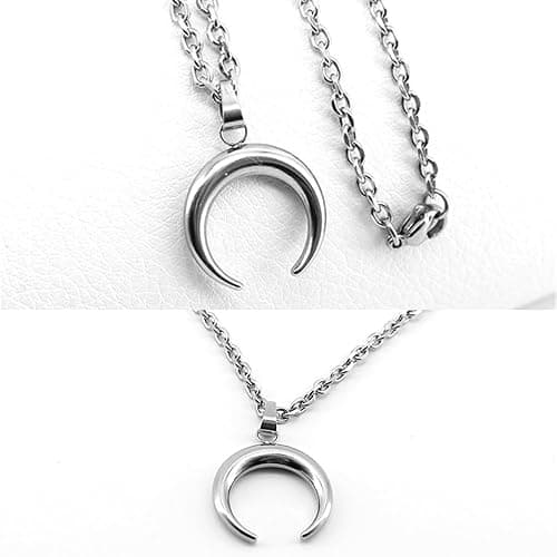 GulCean Moon Necklace for Men Women Stainless Steel Silver Boho Kpop Hip Hop Punk Style Dainty Bohemia Unique Beach Charm Crescent Half Moon Meniscus Pendant Necklace for Mom thumbnail 3