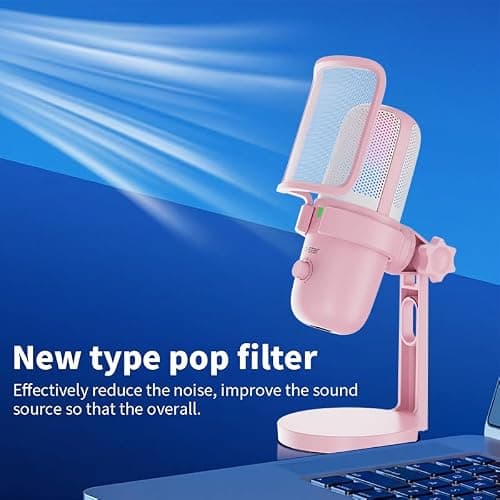 Pink USB Condenser Microphone for Gaming, PC Mic with 2 Pickup Patterns, RGB Light, Tap-to-Mute, 96KHz/24Bit for Streaming Podcast YouTube Recording, Plug & Play for PS4 PS5 Computer Accessories thumbnail 2