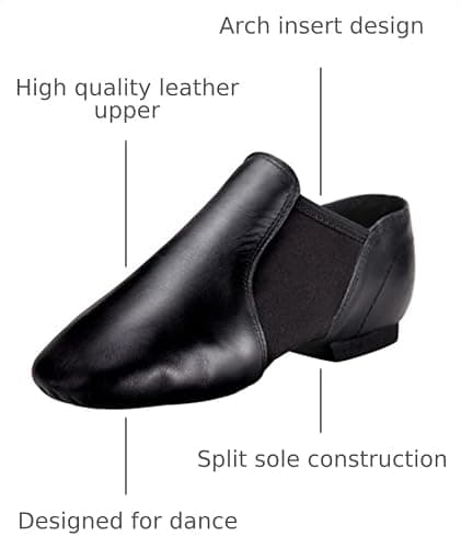 Linodes Leather Upper Jazz Shoe Slip-on for Women and Men's Dance Shoes | Genuine leather, Slip on, Unisex, EVA sole, Split sole, Elastic, Snug fit, Arch support, Flexible, Breathable, Lightweight thumbnail 3