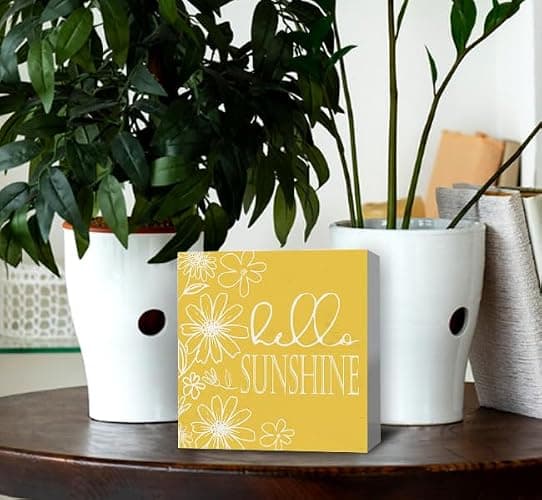 ULEGIE Summer Decor, Summer Decorations For Office Bathroom Kitchen Home, Yellow Wooden Box Sign For Bathroom Shelf Table Desk Accessories Decoration, 5x5 inch thumbnail 4