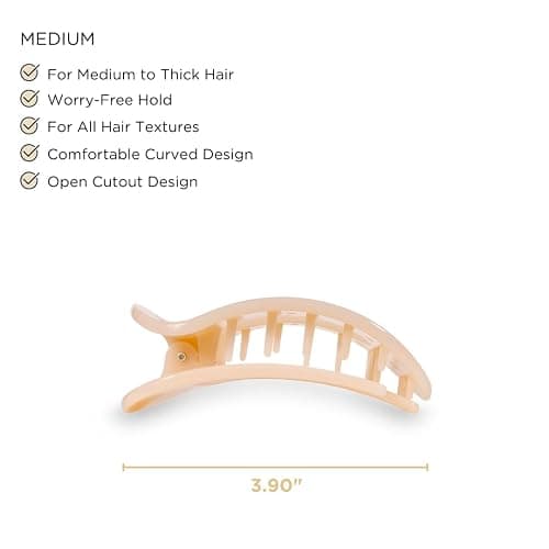 TELETIES - Medium Flat Round Clip - Strong Grip, Bendable Teeth, Comfortable Curved Design - Ideal for Medium-Thick Hair - For All Hair Textures - Almond Beige thumbnail 2