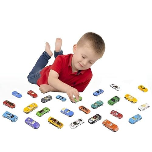 25 Piece Diecast Cars Pack Toy Playset in Storage Carrying Tub - 1:64 Scale Metal Alloy Die-cast Vehicles Collection for Kids thumbnail 3