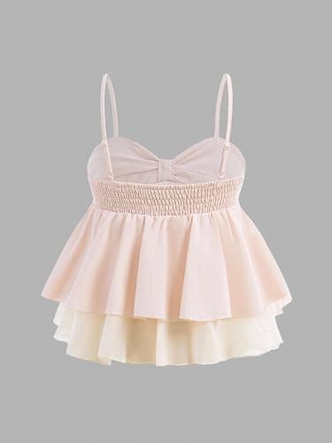 SOLY HUX Girl's Cute Summer Ruffle Layered Babydoll Tops Crop Camisole | Sleeveless, Ruched, Flowy, Cami Shirts, Y2k thumbnail 3