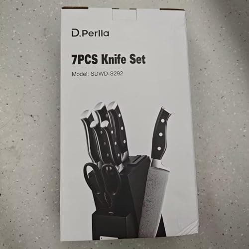 D.Perlla Knife Set, 7 Pieces Kitchen Knife Set with Self Sharpening Wooden Block, German Stainless Steel Knife Block Set with Triple Riveted Ergonomic Handle, Black thumbnail 10