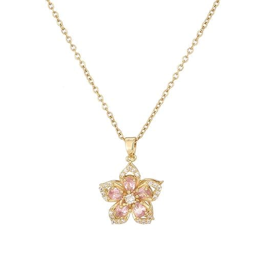 YZYDF Rotating Bauhinia Zircon Flower Pendant Collarbone Chain Temperament Simple Neck Chain Adjustable Copper Chain Necklace - Image 1