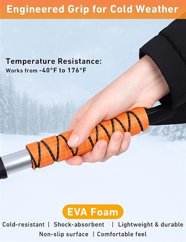 EcoNour 27" Aluminum Ice Scrapers for Car Windshield | Car Snow Scraper Window and Snow Brush with Ergonomic Foam Grip Winter Accessories (Orange) thumbnail 3