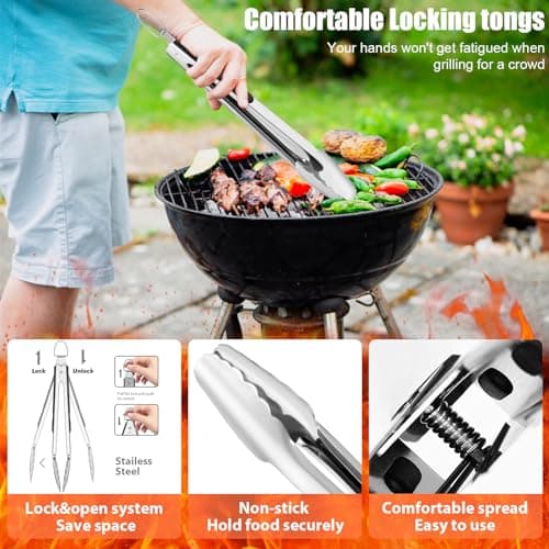 RINPIR 31pcs Stainless Steel BBQ Grill Accessories Set for Men Dad, Heavy Duty Grilling Tools for Outdoor Camping, BBQ Utensils Kit with Mats, Grill Brush in Carrying Bag Brown - Brown thumbnail 4