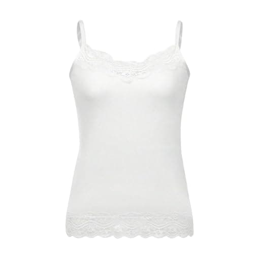 Womens Plain Bodycon Cami Tops Lace Trim V Neck Strappy Sleeveless Tank, No padding Vest Tops For Women UK, Ladies Vest Stretchy Gym Wear, Casual Summer Ideal for beach holidays and loungewear - Image 1