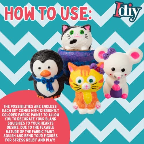 DIY Jumbo Animal Squishies 3.5" -6" (12pc) & Fabric Paint (12 Bottles) Combo Pack- White Kawaii Slow Rising Squishy Toys for Drawing, Painting, Decorating - Scented Stress Relief Craft thumbnail 4