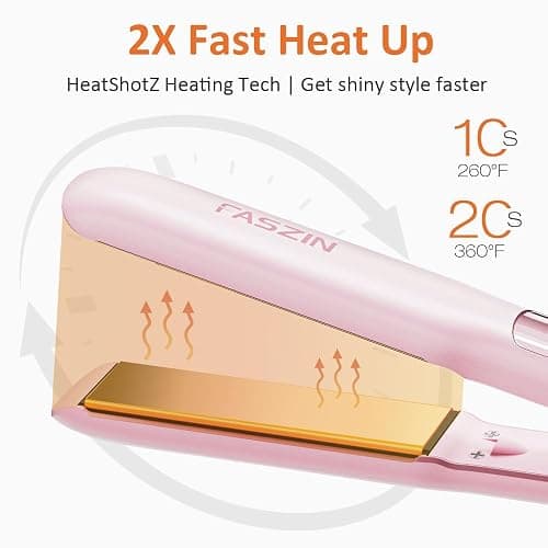 Faszin Professional Hair Straightener, 1.18 inch Ionic Titanium Plate, 20S Fast Heat Up Flat Iron with Clear LED Display, 2 in 1 Straightener and Curler Styling Tool for Straighten Hair (Pink) thumbnail 3