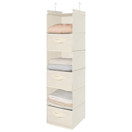 MAX Houser 6 Tier Shelf Hanging Closet Organizer, Cloth Hanging Shelf with 2 Sturdy Hooks for Storage, Foldable (Beige) - Beige thumbnail 7