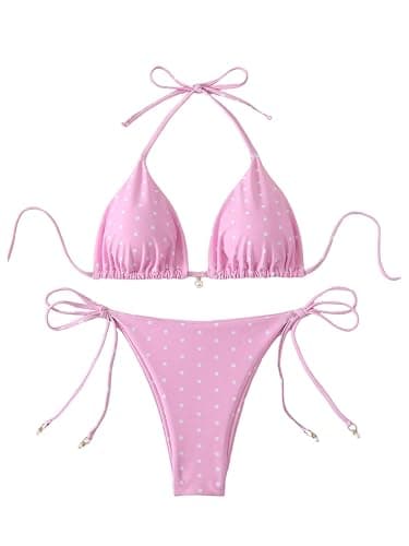 SOLY HUX Women's Polka Dots Print Bathing Suit Halter Triangle Tie Side Bikini Sets Two Piece Swimsuit - Image 1