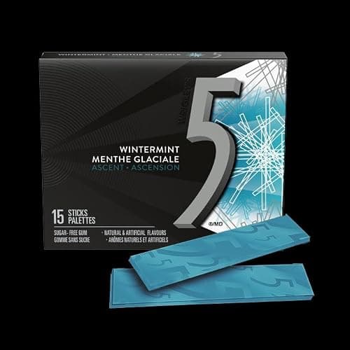 5 GUM, Wintermint-Ascent Flavoured Sugar Free Chewing Gum, 15 Sticks, 10 Packs thumbnail 10