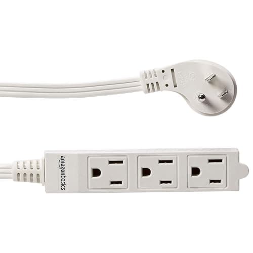 Amazon Basics 3-Prong Indoor Rectangle Extension Cord Power Strip, Flat Plug, Space-Saving, Grounded, 13 Amps, 1625 Watts, 125 VAC, 6 ft, White, 2-Pack thumbnail 4