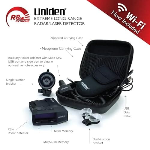 Uniden R8W (New Model) Extreme Long Range Laser/Radar Detector, 360° Awareness, Directional Arrows, Wi-Fi, Bluetooth, GPS, Real-Time Voice Alerts, Red Light & Speed Camera Alerts, R/TACH App thumbnail 3