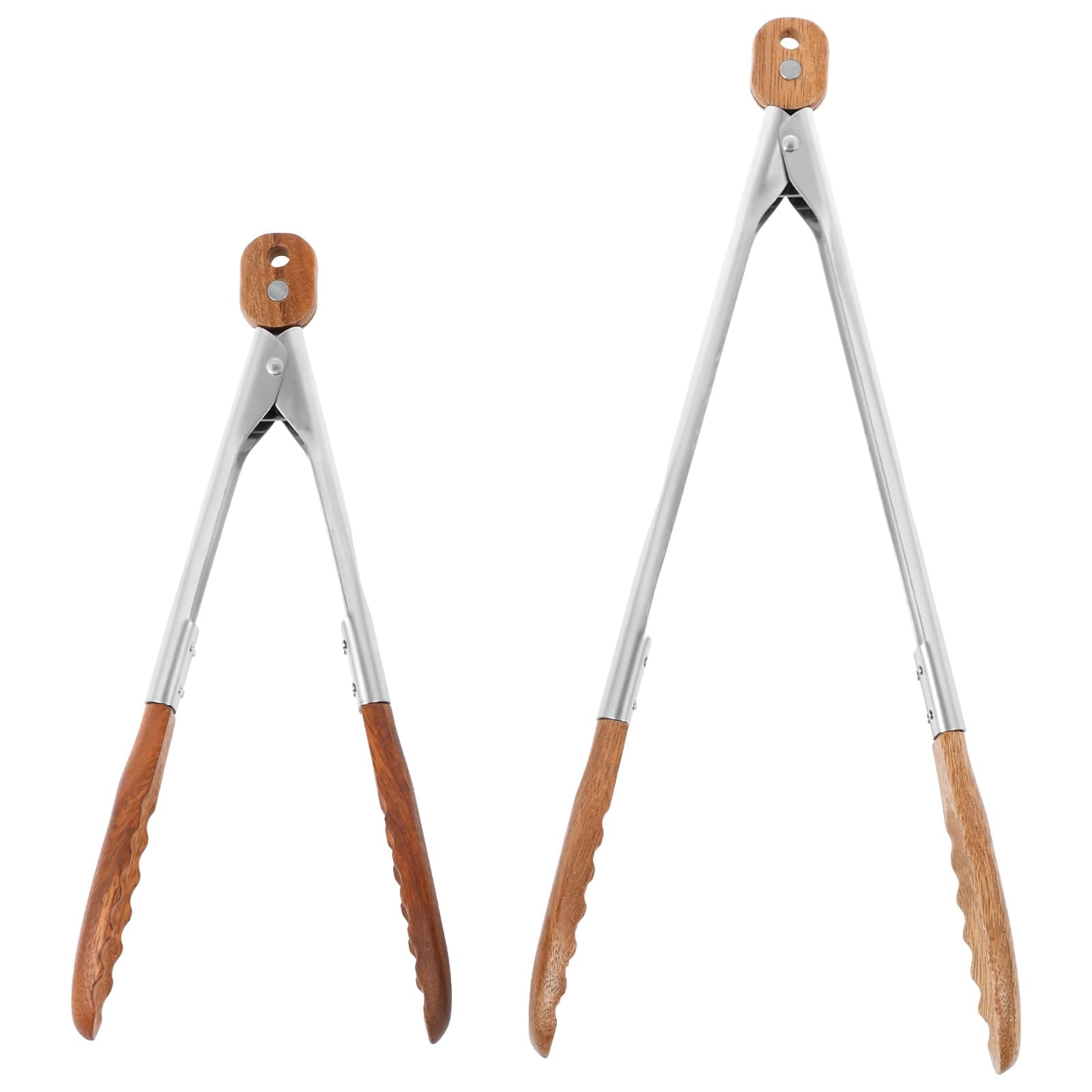 2 Pcs Walnut Wooden Kitchen Tongs Wood Food Tongs Salad Tongs with Wooden Tips, Locking Tongs Wood Serving Tongs for Flipping Cooking Grilling thumbnail 5