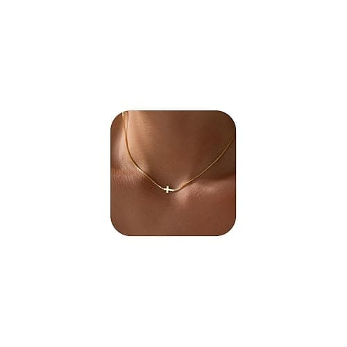 Rotnso Cross Necklace for Women 14K Gold Silver Plated Dainty Small Cross Pendant Choker Simple Trendy Cute Cross Charm Chain Necklace Easter Basket Stuffers Baptism Religious Faith Jewelry Gift