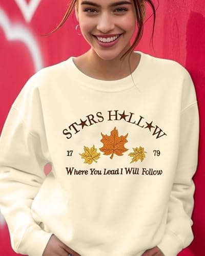 MYHALF Crewneck Sweatshirt for Women Fall Leaf Graphic Sweatshirts Vacation Long Sleeve Drop Shoulder Pullover thumbnail 3