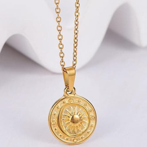 Jude Jewelers Stainless Steel Sun Moon Star Round Shaped Holiday Summer Beach Pendant Necklace thumbnail 4