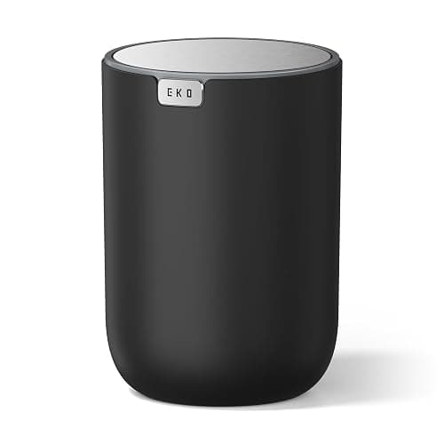 EKO Fandy 0.4 Gal/1.5L Mini Tabletop Trash Bin with Swing-Lid, Desktop Trash Can for Bathroom Countertop, Vanity, Coffee or Office, Small Garbage Bin (Black) - Image 1