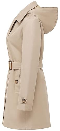 Chrisuno Women's Double Breasted Trench Coats Mid-Length Belted Overcoat Long Dress Jacket with Detachable Hood - Large - Khaki thumbnail 3