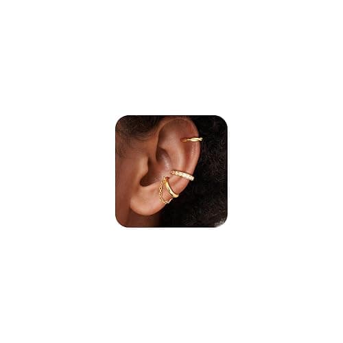 Picuzzy 14K Gold Plated Ear Cuff Earrings for Women Non Piercing, Gold Plated Cuff Earrings for Women, Hypoallergenic Cubic Zirconia Cartilage Hoop Earring Fashion Jewelry Set - Image 1