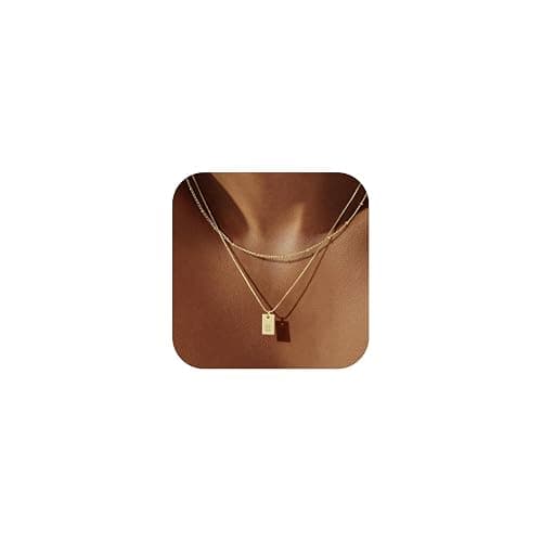 Rotnso Initial Necklace for Women, 14K Real Gold Plated Layered Letter Pendant Necklace Set Dainty Capital Monogram Choker Trendy Personalized Tiny Alhpabets A-Z Tag Charm Name Necklace Jewelry Gift - Image 1