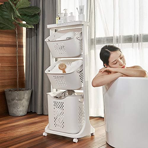 bretoes Manskskim Bathroom Laundry Basket 3 Layer Clothes Storage Basket Household Kitchen Shelf Fruit Stand Bathroom Simple Storage Shelf with Wheels thumbnail 4