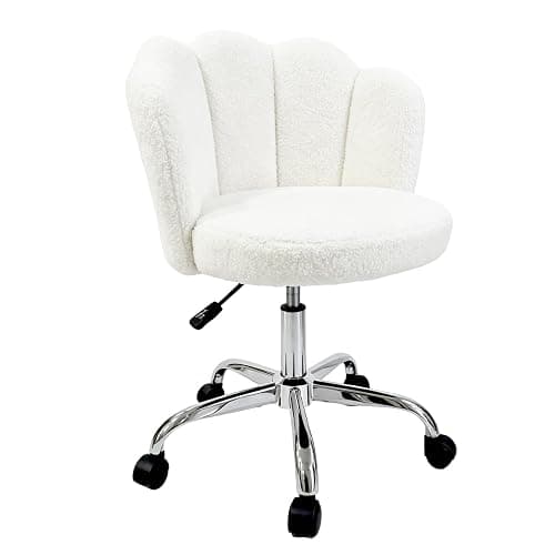 Vanity Chair with Teddy Fleece, Armless Swivel Desk Chair | Adjustable Height | 360° Swivel for Makeup | 47cm WideSeat for Bedroom, Home Office, Small Space | Up To 300lb(Cream White) - Image 1
