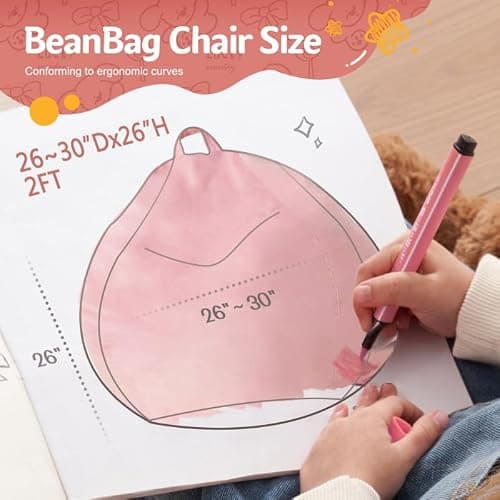 Homguava Bean Bag Chair: Bean Bags with Memory Foam Filled,Comfy Beanbag Chairs Round Bean Bag Sofa with Dutch Velvet Cover-2FT-28 x28 x22,Light Pink thumbnail 2