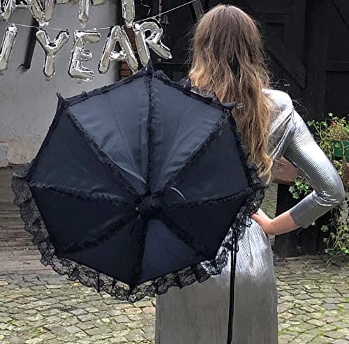 VON LILIENFELD Brautschirm Hochzeitsschirm Damen Klein Accessoire Satinstoff Malisa schwarz thumbnail 5
