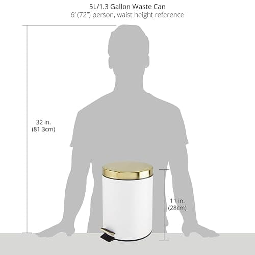 mDesign Pedal Bin — Metal Waste Bin with Pedal, Lid and Plastic Bucket Insert — Perfect for Bathroom, Kitchen, and Office — Household Rubbish Bin with Ergonomic Design — White/Gold thumbnail 5