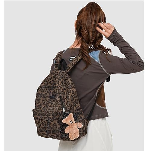 HOKMAH Fashion Cheetah Backpack Shoulder Bag, Trendy y2k Design Daypack Bookbag Leopard Print Coquette Purse Women Men Daily (Brown) thumbnail 3