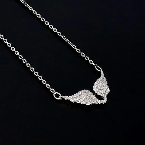 SBHXTDM HJMMWT Sterling Silber Flügel glänzende Zirkonflügel - zarte Engelsflügel Halskette Anhänger, Engel Halsketten für Frauen Geburtstag Valentine Geschenke thumbnail 7