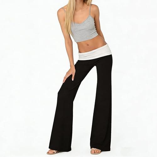 FOMOYUU Lounge Yoga Pants for Women Fold Over Low Waist Wide Leg Sweatpants Flare Leggings Bell Bottoms Y2K Foldover Pants thumbnail 5