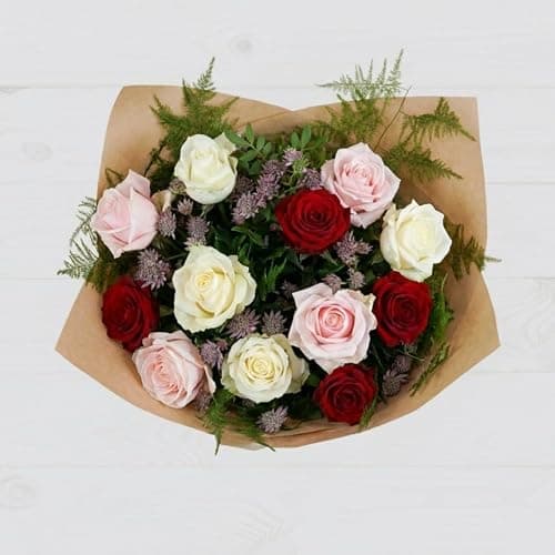 Fleur De Luxe Vintage Romance Fresh Flower Bouquet, Red And Pink Roses, Mixed Seasonal Blooms, Hand Tied Arrangement, Valentine’s Day Gift For Her, Delivered In Gift Box thumbnail 2