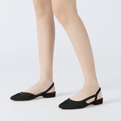 Athlefit Slingback Flats for Women Square Pointed Toe Two Toned Flats Wedding Pumps for Women thumbnail 7