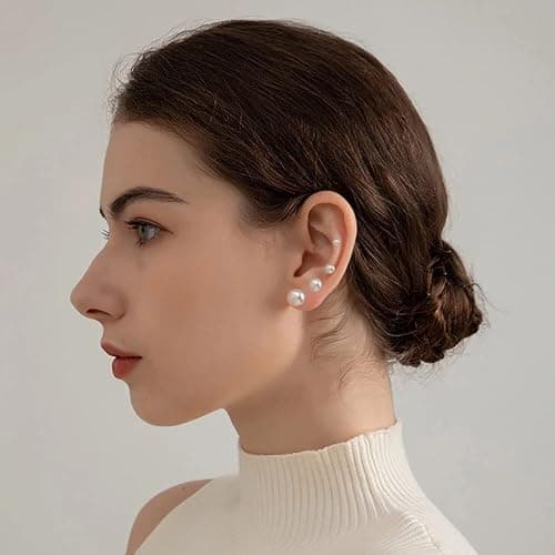 12 Pairs Pearl Studs Earrings for Women, Stainless Steel Hypoallergenic White Faux Simulated Pearl Earrings, 4 Mixed Sizes Round Ball Jewelry for Wedding Birthday Christmas thumbnail 5