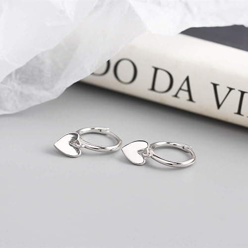 Cute Heart Love Dangle Drop Cartilage Small Huggie Hoop Earrings for Women Girls Minimalist S925 Sterling Silver Charm Dangling Cuff Sleeper Hoops Dainty Hypoallergenic Jewelry Gifts for Her Birthday thumbnail 2