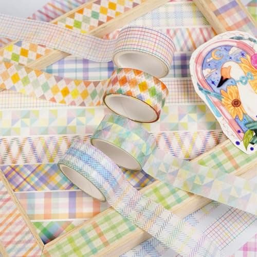 YUBX Basic Grid Washi Tape Set 12 Rolls Plaid Decorative Masking Tapes for Arts, DIY Crafts, Journals, Planners, Scrapbook, Wrapping (Colored) thumbnail 5