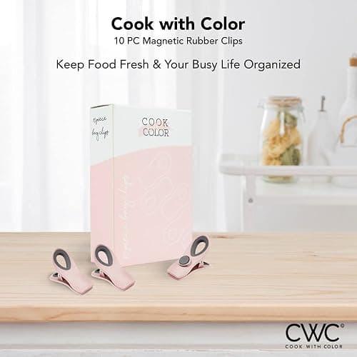 COOK WITH COLOR Bag Clips with Magnet- Food Clips, Chip Clips, Bag Clips for Food Storage with Airtight Seal Grip for Bread Bags, Snack Bags and Food Bags (Pink, Pack of 10) thumbnail 3