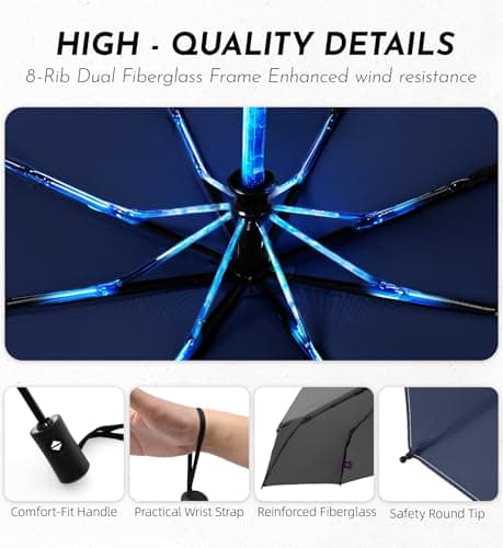 LILAC Compact Travel Windproof Umbrella, 43" Auto open/close Folding Quick Dry Umbrellas for Rain, Lightweight Portable Small for Backpack Car, Thoughtful Gift for Women Men Kids, TSA Approved, 1-Navy thumbnail 6